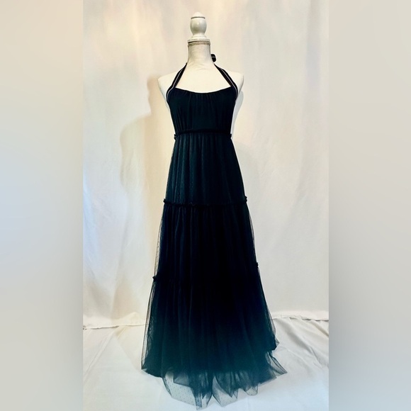 Maeve Anthropologie black tulle dress with white red and navy halter size 8 - Picture 5 of 14